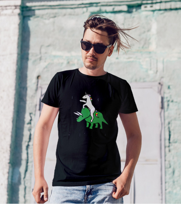To The Disco Unicorn Riding Triceratops T-Shirt
