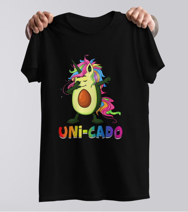 Uni-Cado Dabbing Avocado Unicorn With Rainbow Mane T-Shirt
