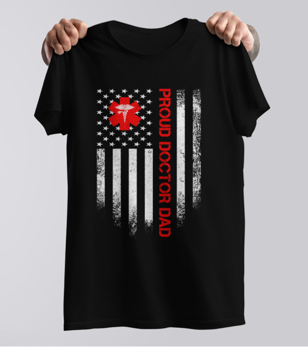 Proud Doctor Dad Vintage USA Flag T-Shirt