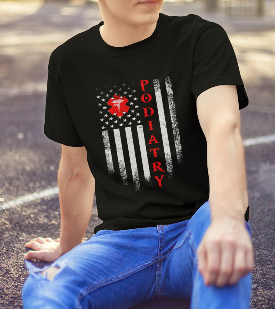 Vintage Podiatry USA American Flag Medical T-Shirt
