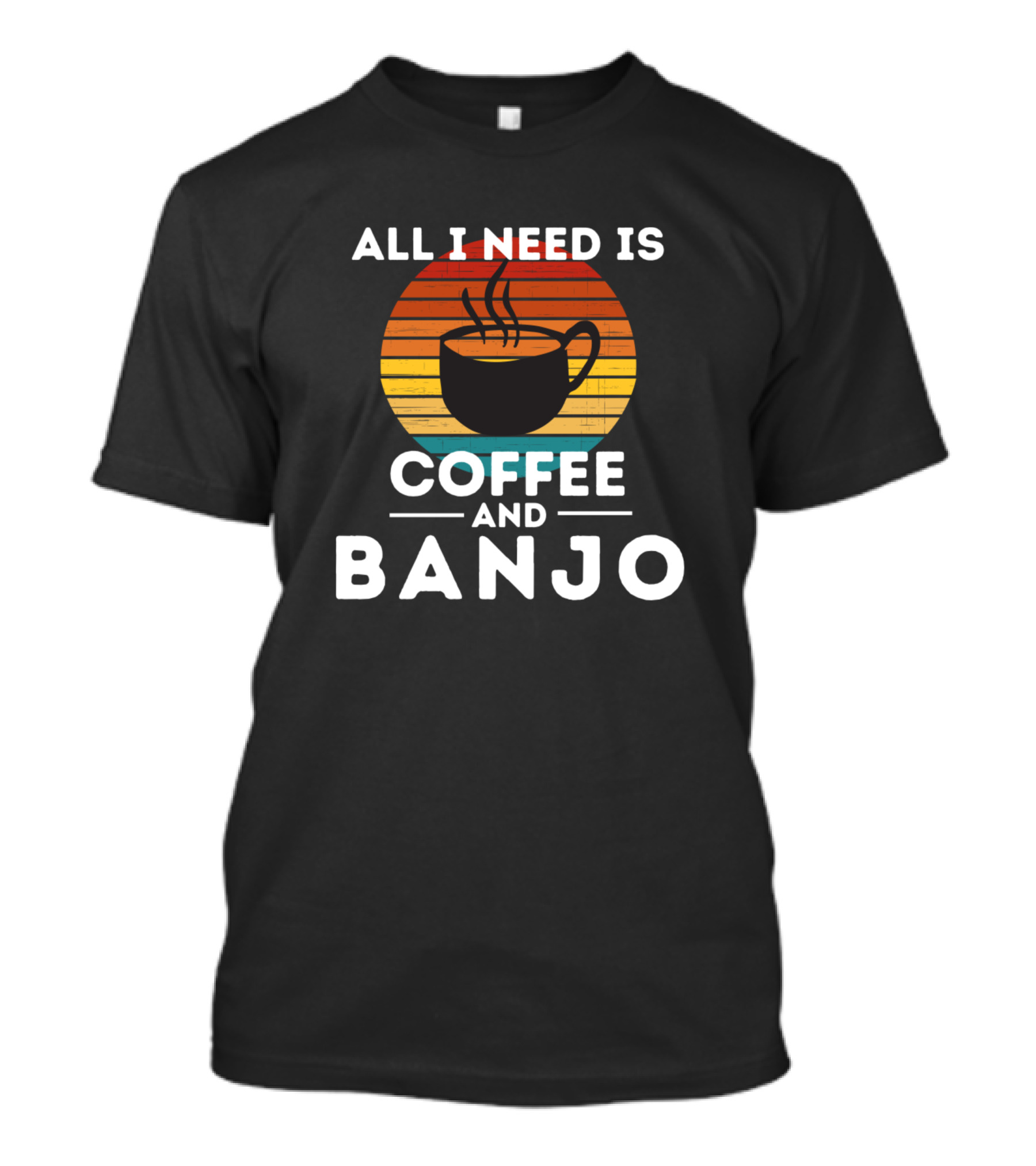 All I Need Is Coffee And Banjo Retro Sunset Mug T-Shirt