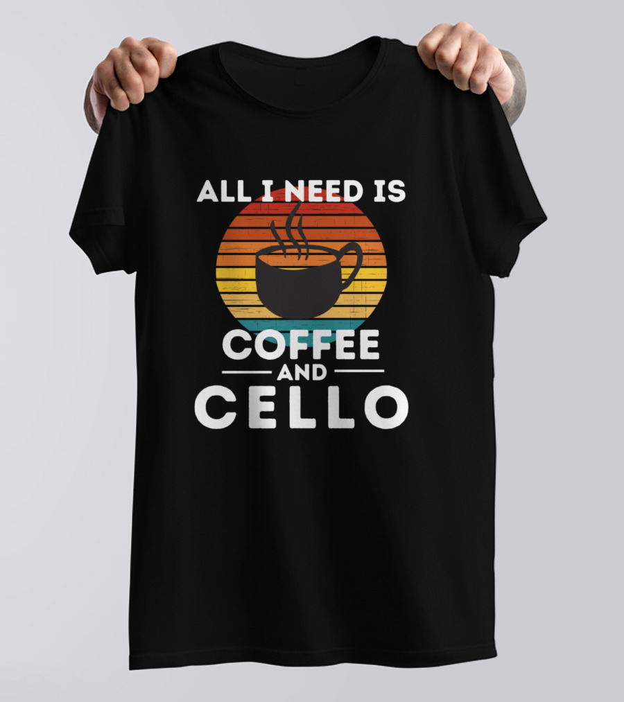 All I Need Is Coffee And Cello Retro Stripes T-Shirt