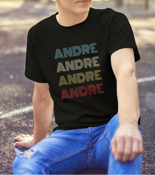 Andre First Given Name Multicolor Retro Stripes T-Shirt