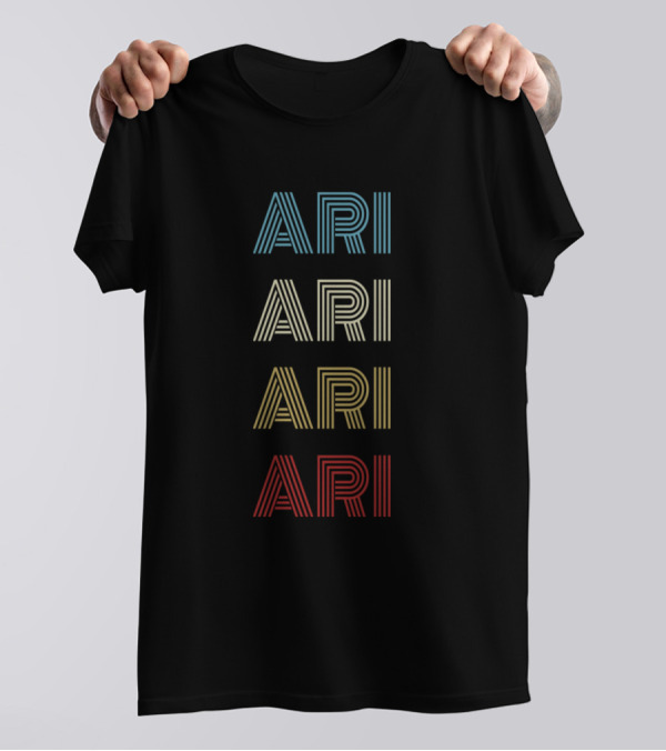 Ari First Given Name Pride Vintage Multicolor Stripe Text T-Shirt