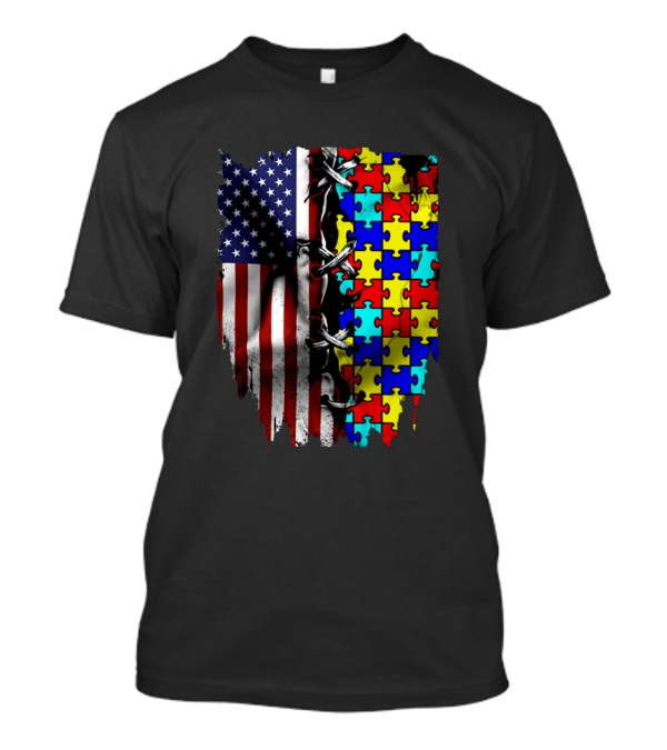 American Flag Autism Puzzle T-Shirt