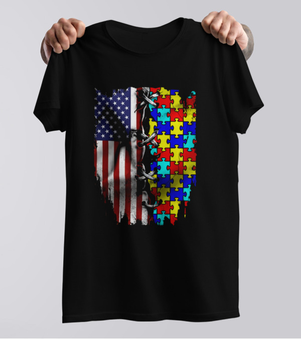 American Flag Autism Puzzle T-Shirt