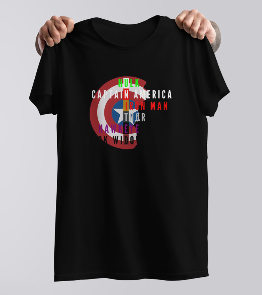 Hulk Captain America Iron Man Thor Hawkeye Black Widow United Shield T-Shirt