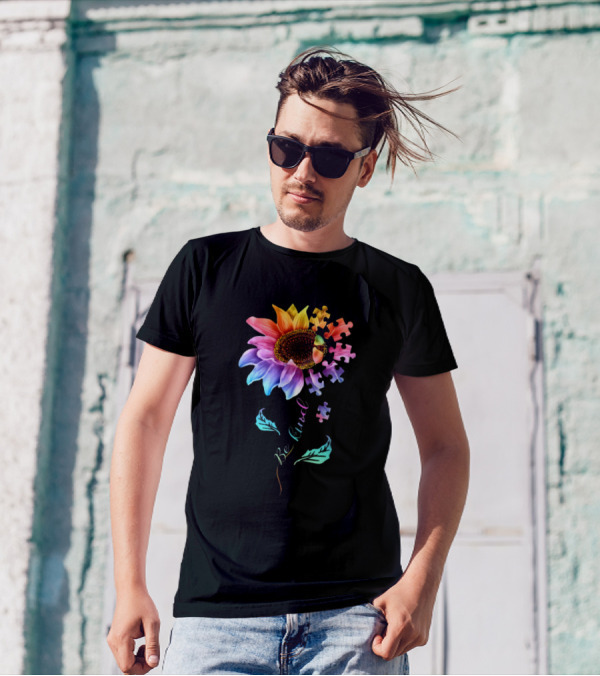 Be Kind Autism Awareness Colorful Sunflower Puzzle Pieces T-Shirt