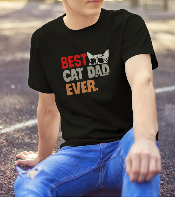 BEST CAT DAD EVER Sunglasses Cat Head T-Shirt