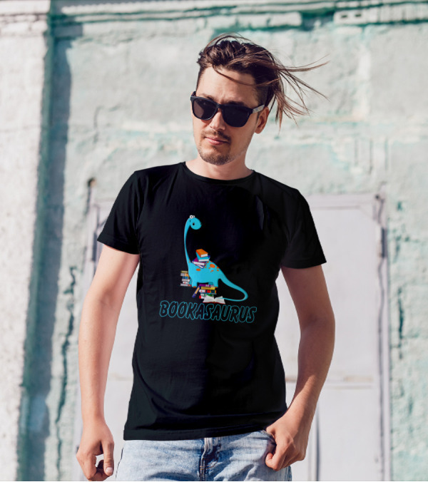 Bookasaurus Dinosaur With Stacks Of Books T-Shirt