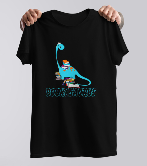 Bookasaurus Dinosaur With Stacks Of Books T-Shirt
