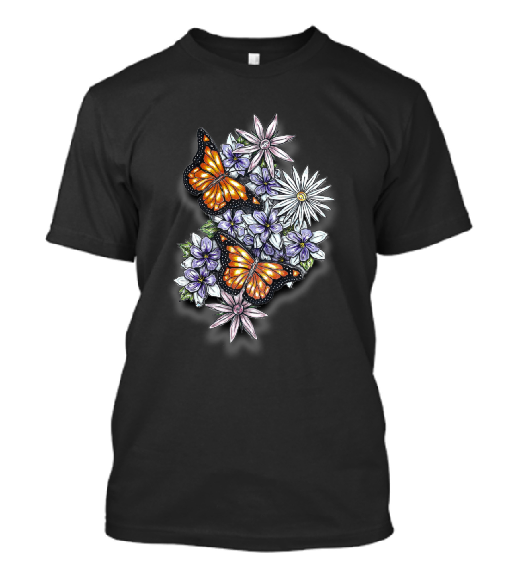 Butterflies And Daisies With Purple Blooms T-Shirt