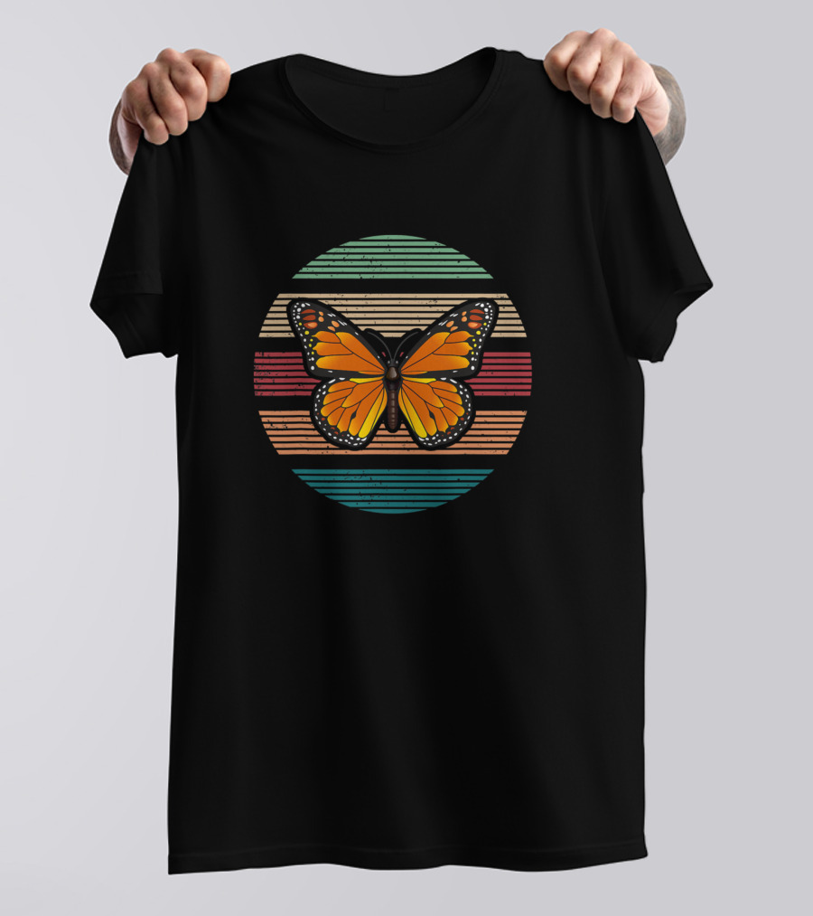 Vintage Retro Butterfly Lover Striped Monarch T-Shirt