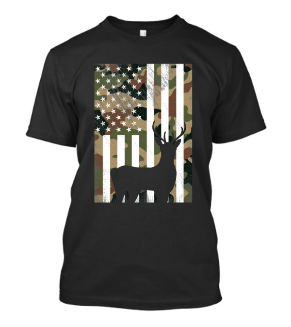Camo American Flag Deer Hunter Hunting Silhouette Patriotic T-Shirt