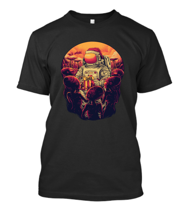 Christmas Santa Astronaut Gift With Aliens On Alien Planet T-Shirt