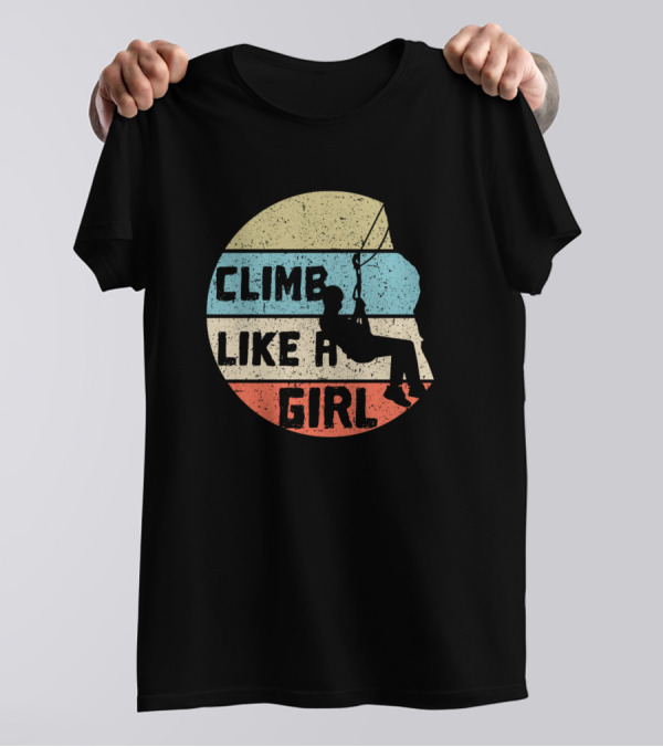 Climb Like A Girl Rock Climbing Vintage Striped T-Shirt