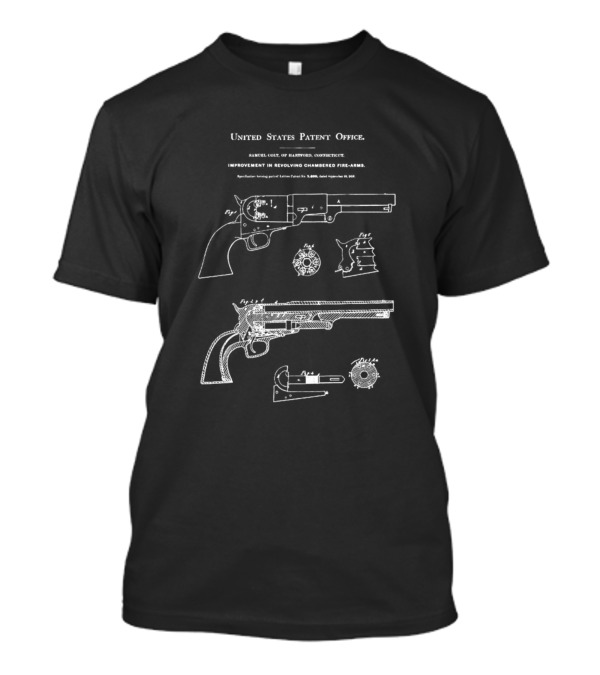United States Patent Office Samuel Colt 1850 Revolving Fire-Arms Blueprint T-Shirt