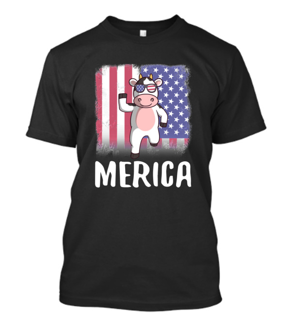 Merica Cow With Sunglasses American Flag 136 Farmi T-Shirt