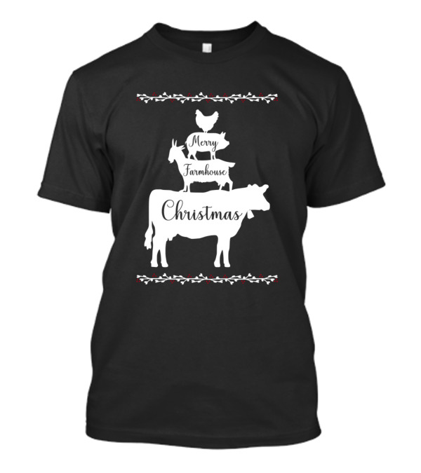 Merry Farmhouse Christmas Cows 181 Farming Holiday T-Shirt
