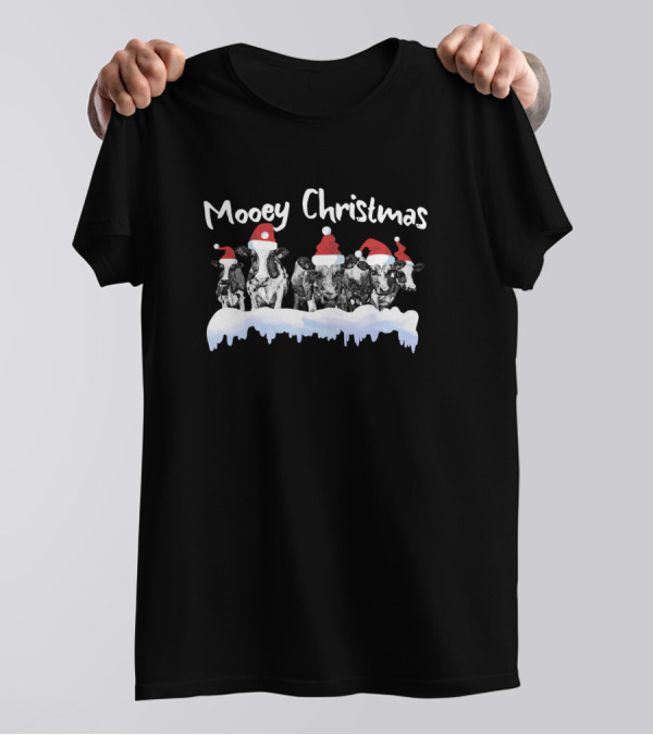Mooey Christmas Funny Heifer Cow Farmer Santa Hats T-Shirt