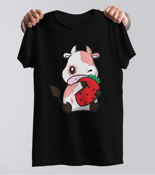 Cows Strawberry Cow Cute New 296 Farming Kawaii Winking Strawberry Cow T-Shirt