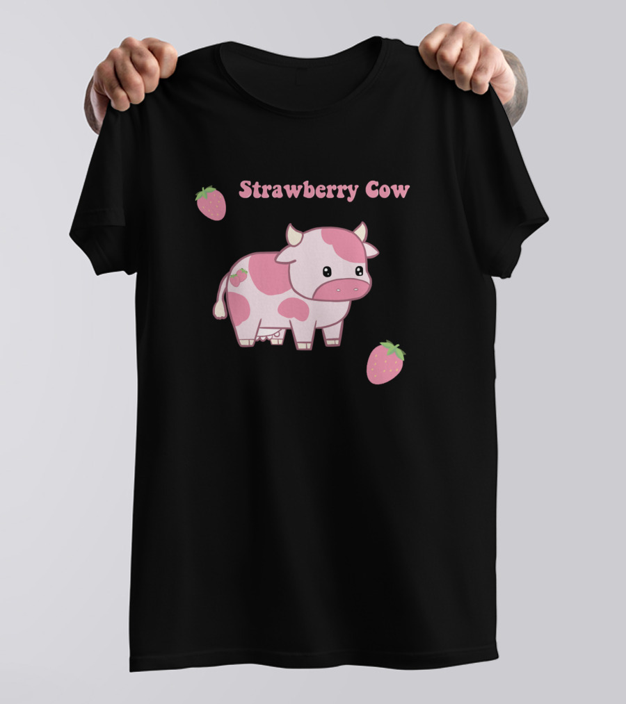 Strawberry Cow Cute Pink Cartoon With Strawberries T-Shirt