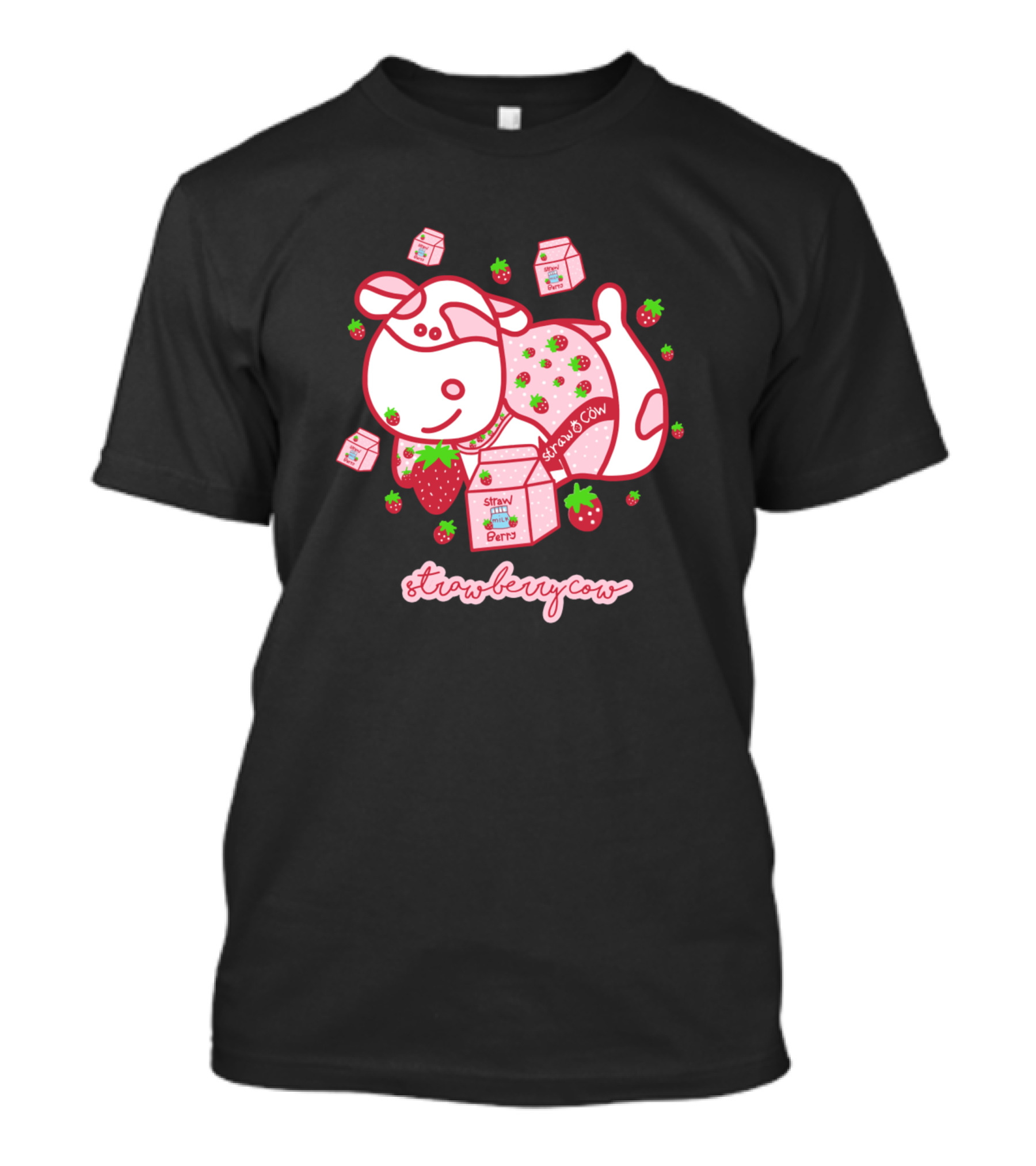 Strawberry Cow Cute Pillow Pet Sticker Milk Carton T-Shirt