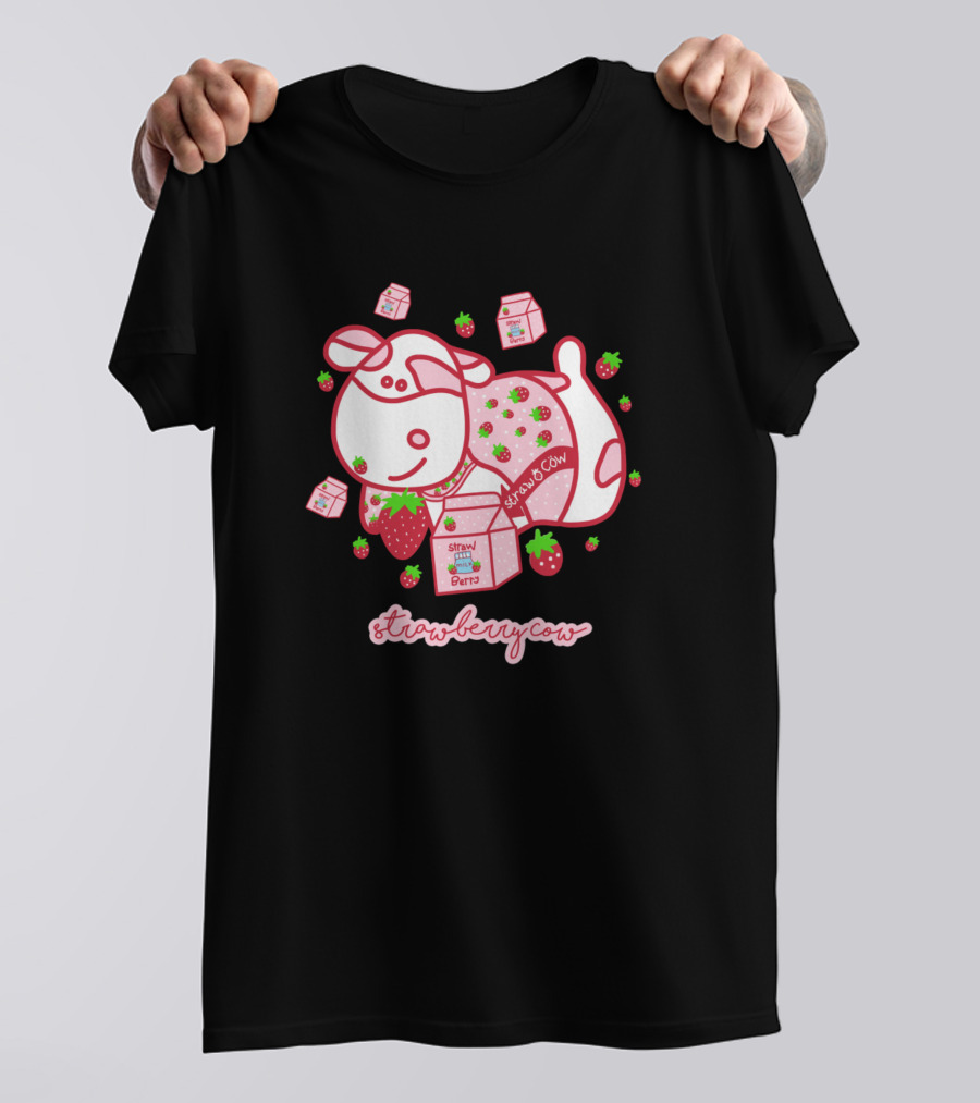 Strawberry Cow Cute Pillow Pet Sticker Milk Carton T-Shirt
