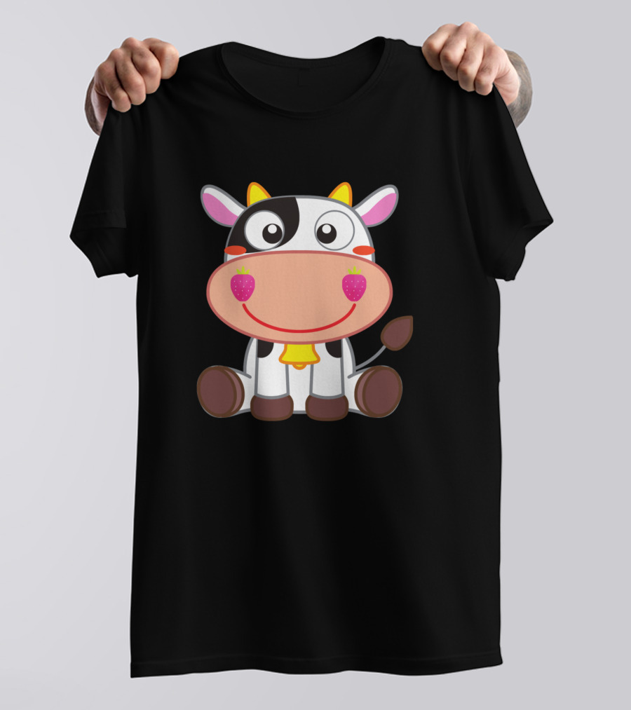 Cows Strawberry Cow Pillow Pet Sticker Mask 281 Cartoon Smiling Cow With Strawberry Cheeks T-Shirt