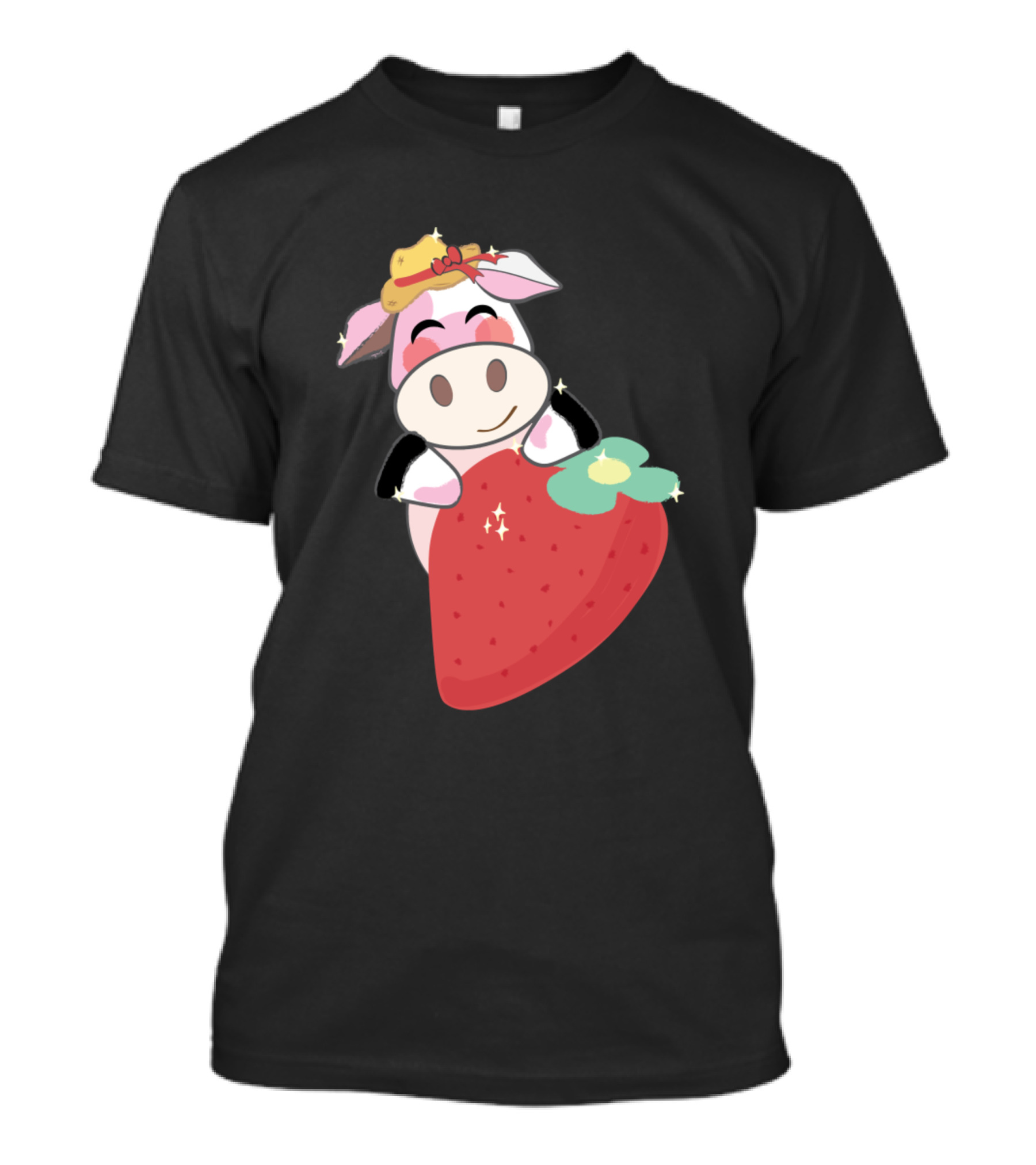 Strawberry Cow Wearing Pink Hat 457 Farming Cute Cartoon T-Shirt