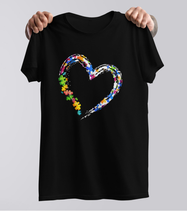 Heart Puzzle Piece Cute Autism Awareness With Love T-Shirt