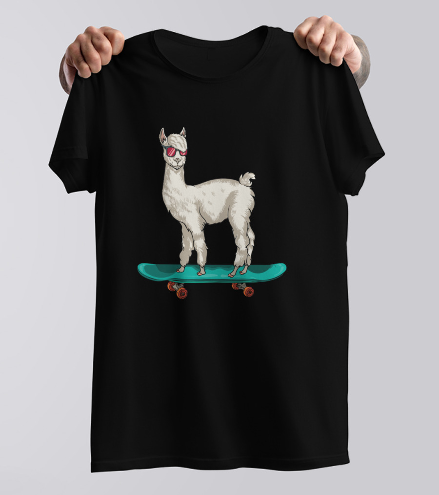 Cute Llama Skating Skater Skateboarding Alpaca Ska T-Shirt