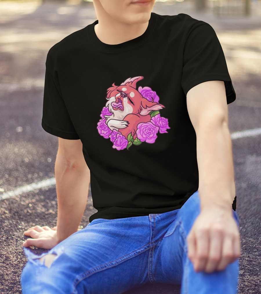 Dog Flower Pink Roses Puppy T-Shirt