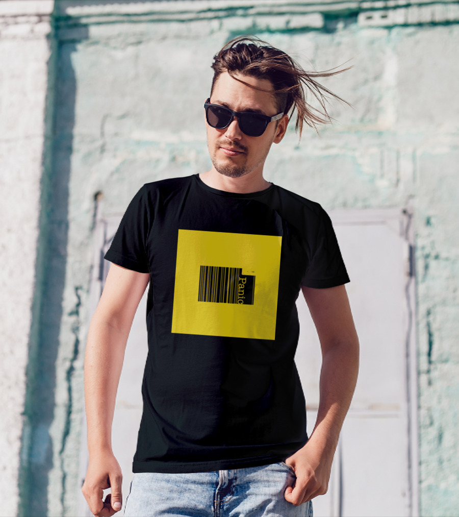 Don't Panic Barcode Yellow Square T-Shirt