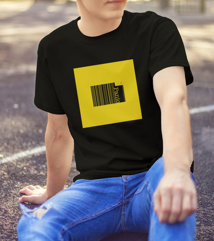 Don't Panic Barcode Yellow Square T-Shirt