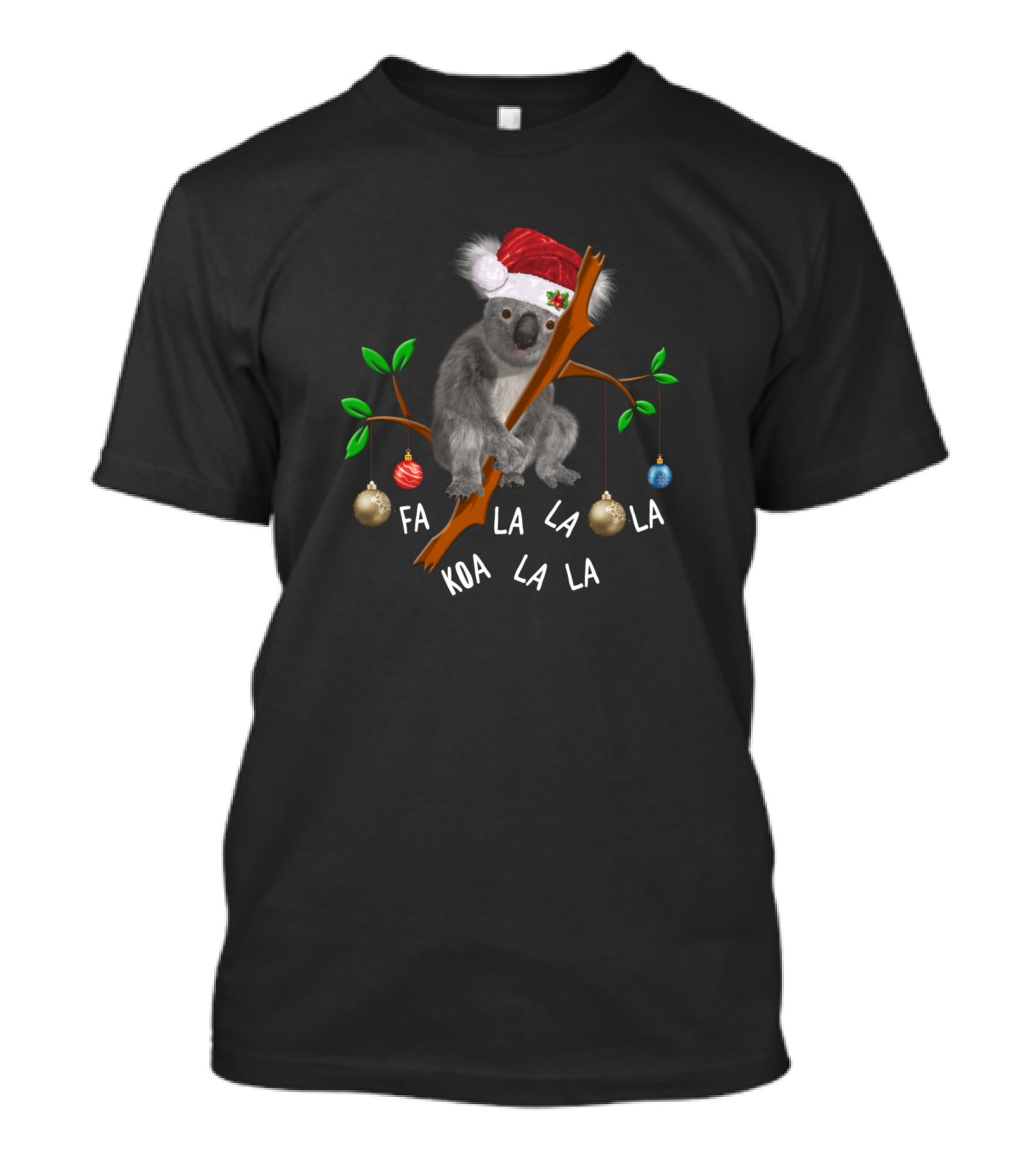Fa La La Koala Bear In Christmas Santa Hat With Ornaments T-Shirt