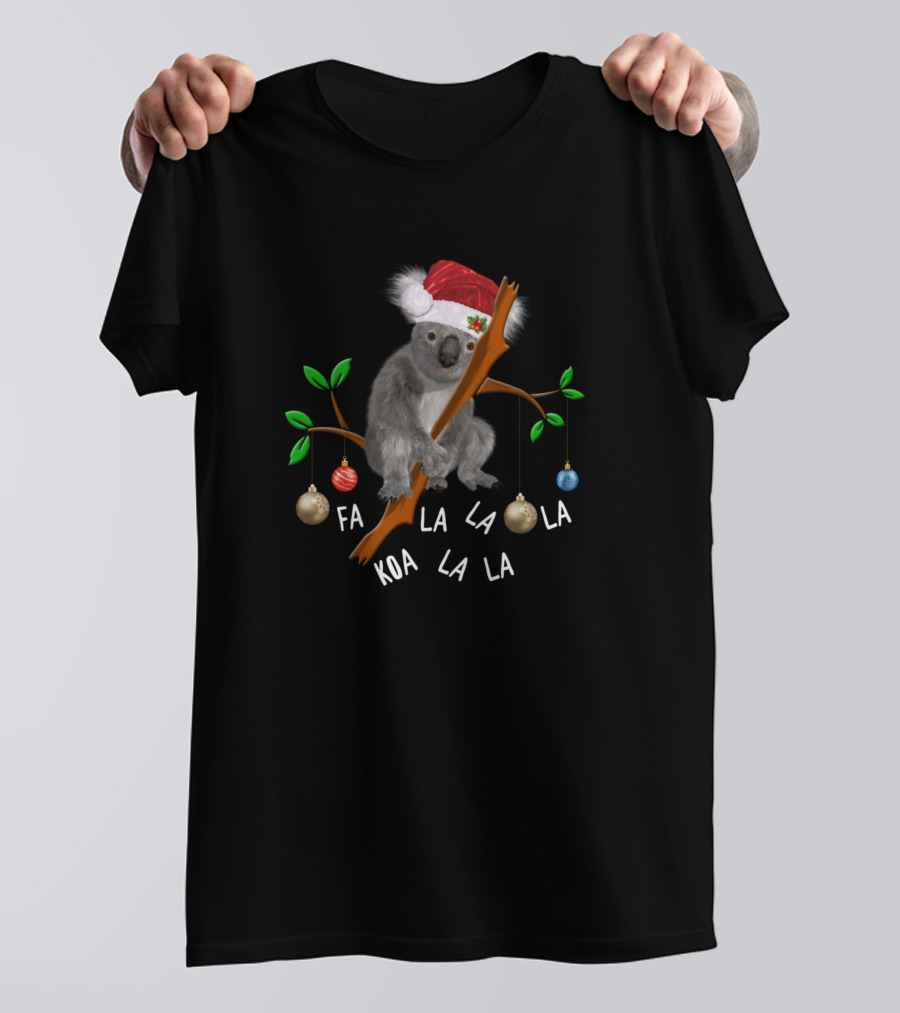 Fa La La Koala Bear In Christmas Santa Hat With Ornaments T-Shirt