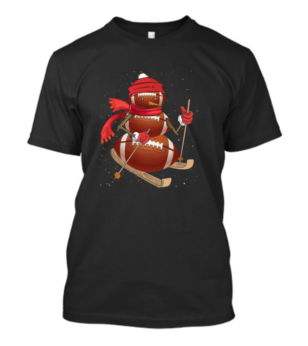 Football Snowman Skiing In Winter Gear T-Shirt