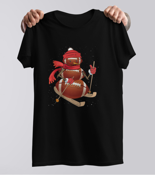 Football Snowman Skiing In Winter Gear T-Shirt