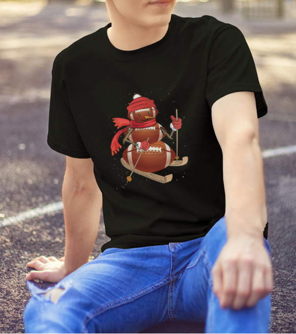 Football Snowman Skiing In Winter Gear T-Shirt