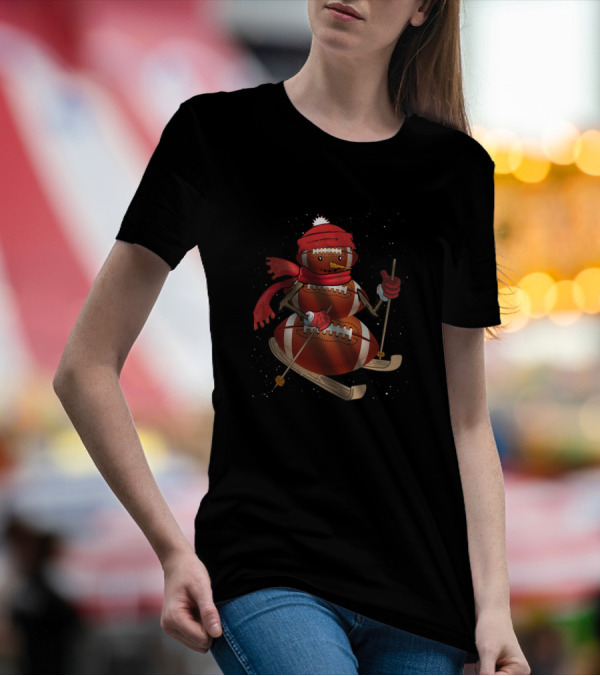 Football Snowman Skiing In Winter Gear T-Shirt