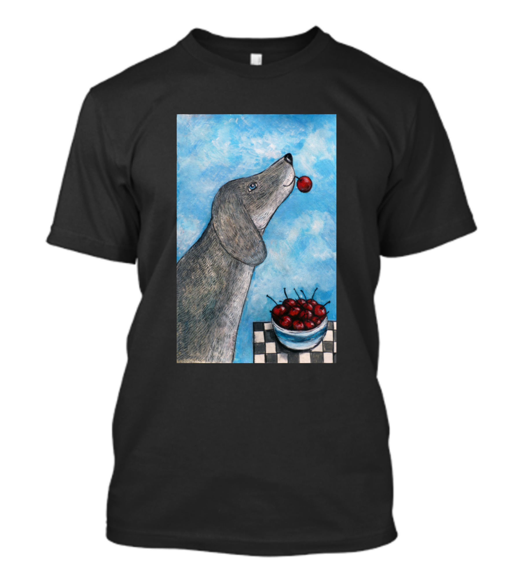 Funny Dog Balancing Cherry Blue Sky Bowl Of Cherries T-Shirt