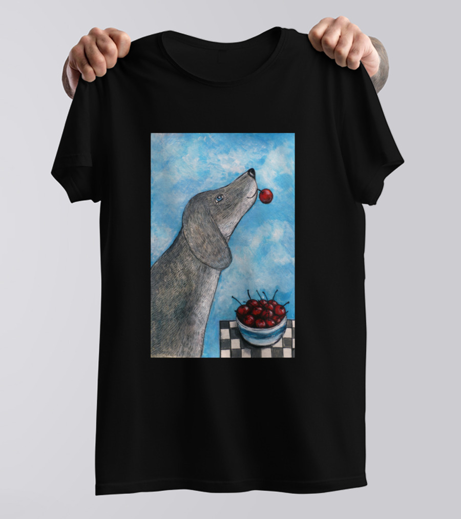 Funny Dog Balancing Cherry Blue Sky Bowl Of Cherries T-Shirt