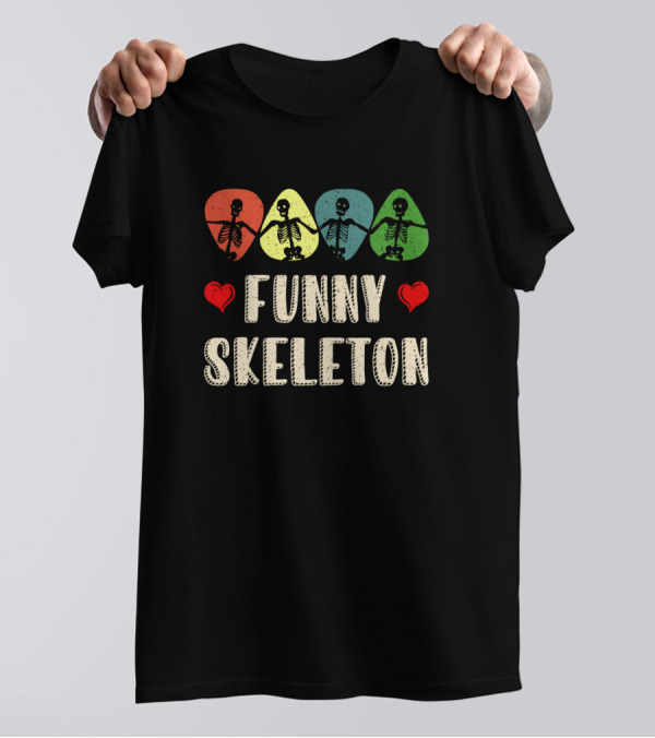 Funny Skeleton Colorful Hearts T-Shirt
