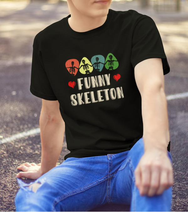 Funny Skeleton Colorful Hearts T-Shirt