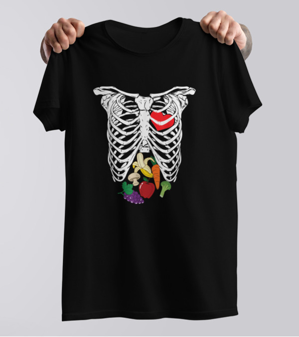 Halloween Skeleton Rib Cage Heart X Ray Vegetarian Fruits Vegetables T-Shirt