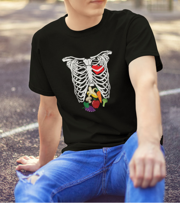 Halloween Skeleton Rib Cage Heart X Ray Vegetarian Fruits Vegetables T-Shirt