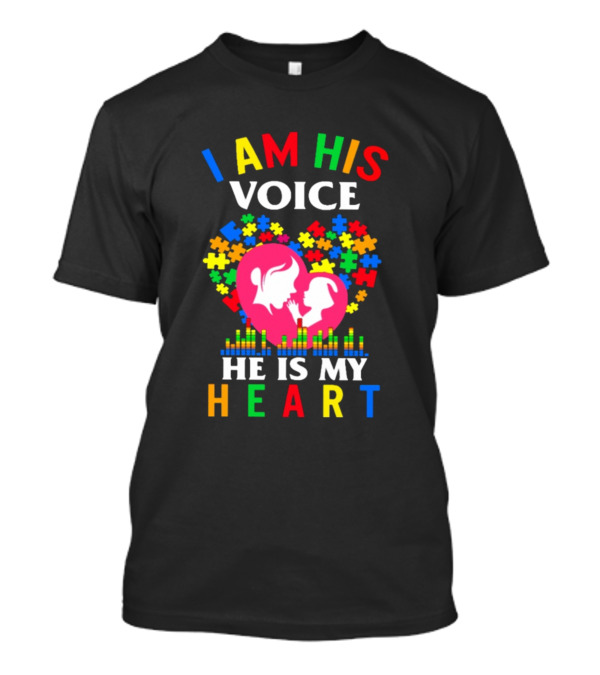 I Am His Voice He Is My Heart Awareness Puzzle Heart T-Shirt