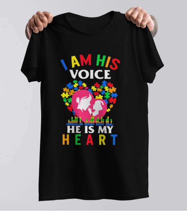 I Am His Voice He Is My Heart Awareness Puzzle Heart T-Shirt