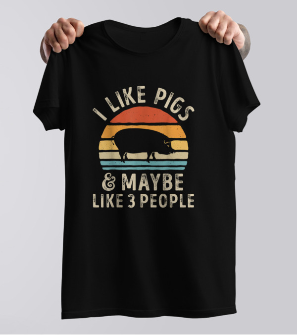 I Like Pigs And Maybe Like 3 People Retro Pig Lover Sunset T-Shirt